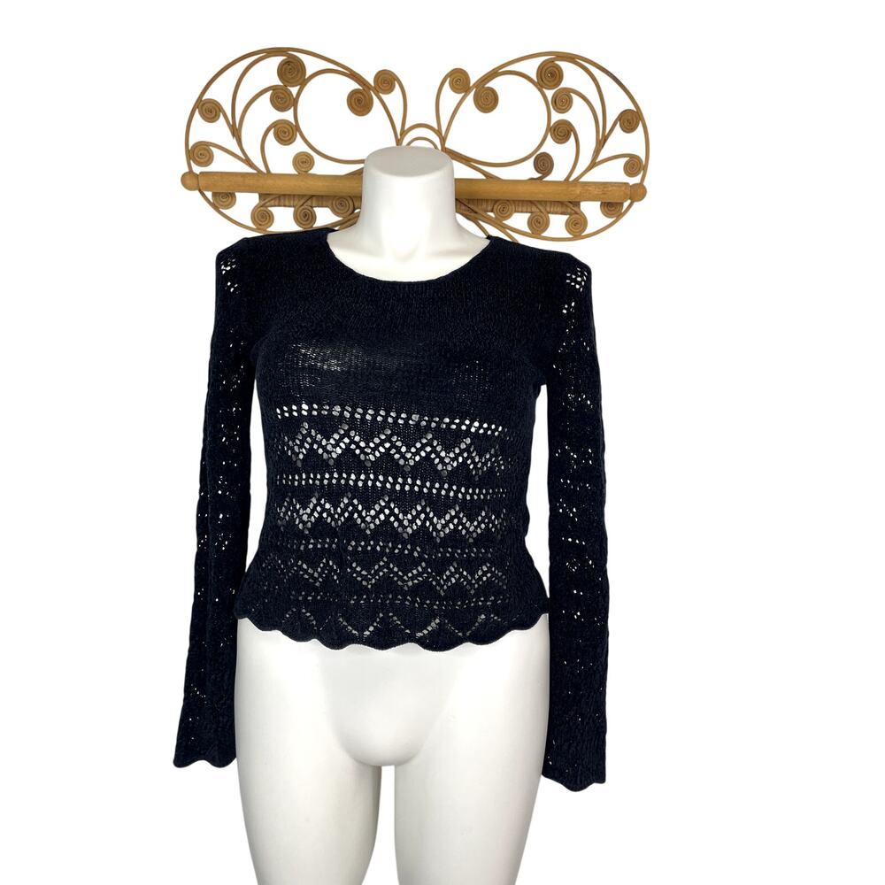 Vintage Xhilaration black crochet knit top sweater M